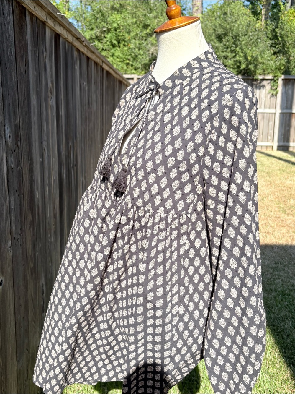 H&M Swiss Dot Black Mini Dress Tunic with Cream Geometric Print - Picture 5 of 6